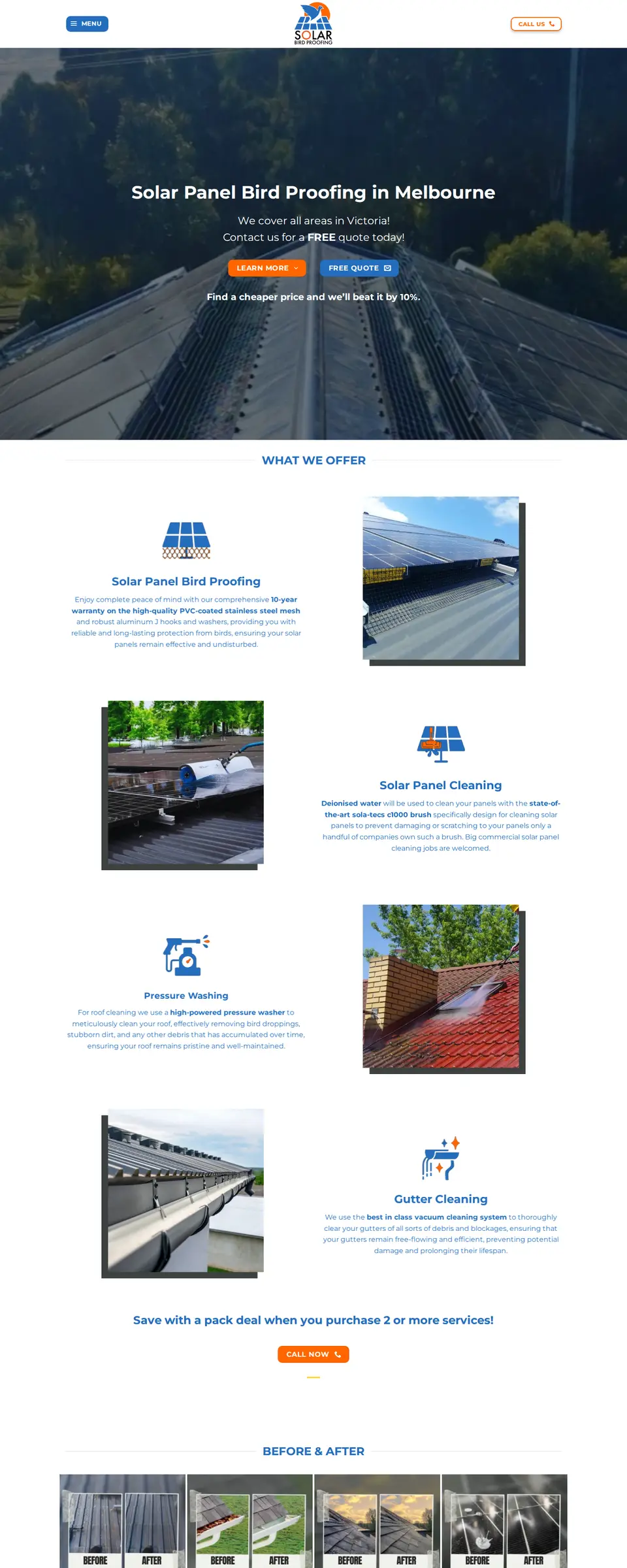 Home page of the Solar Bird Proofing website, designed and built by Saadcorp