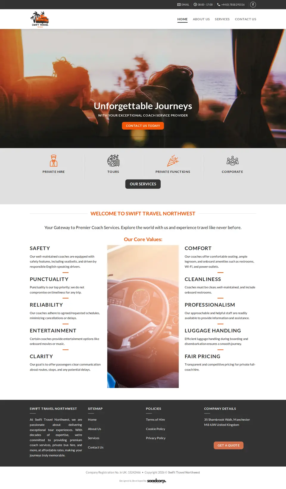 Home page of the Swift Travel Northwest website, designed and built by Saadcorp