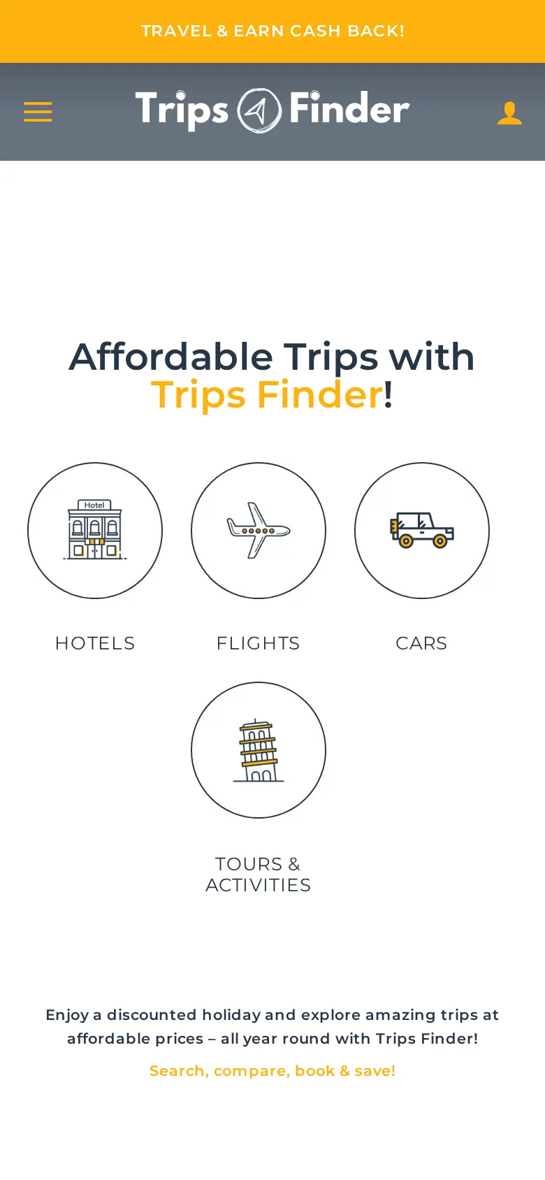The Trips Finder website on a phone
