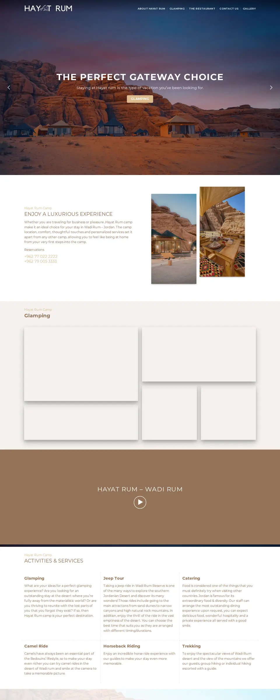 Home page of the Hayat Rum Camp website, designed and built by Saadcorp