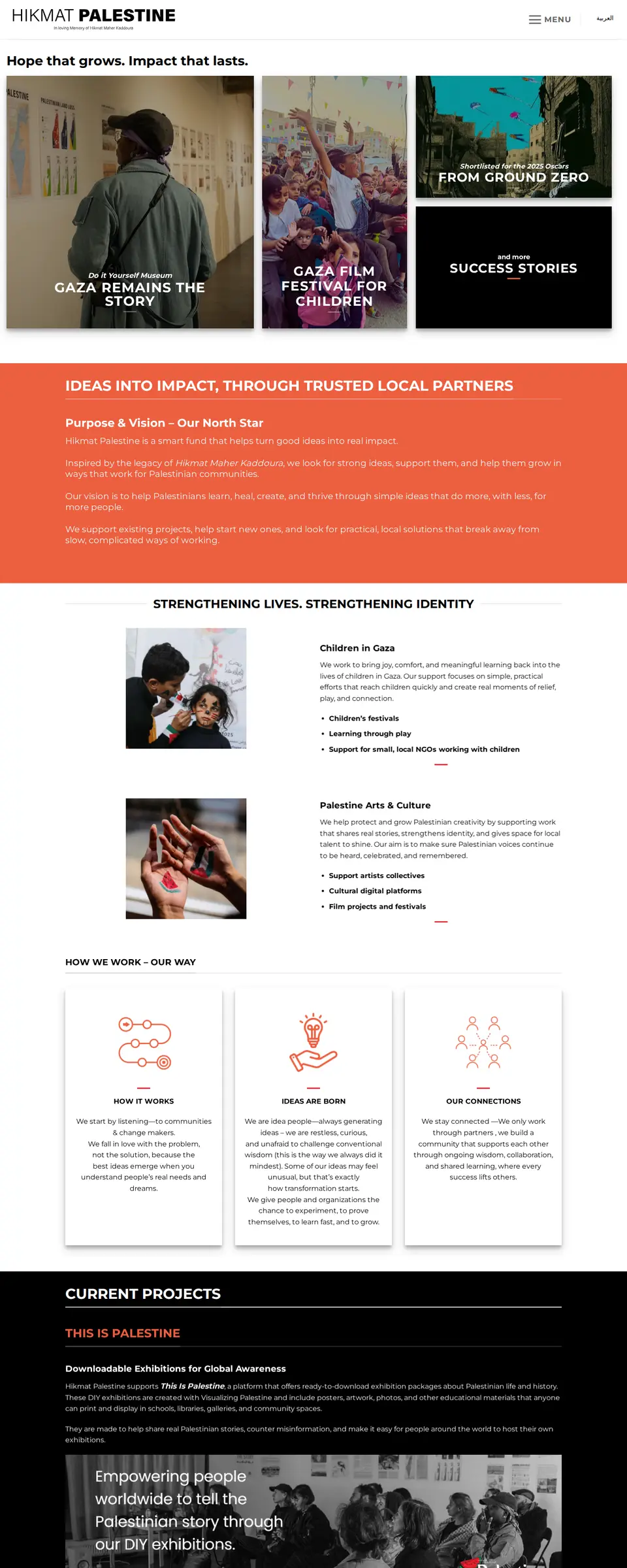 Home page of the Hikmat Palestine website, designed and built by Saadcorp